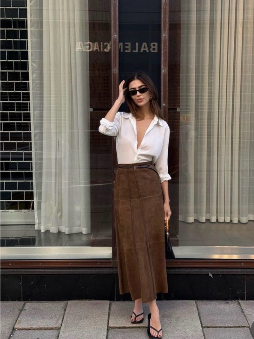 Harve Benard Brown suede Maxi Skirt
